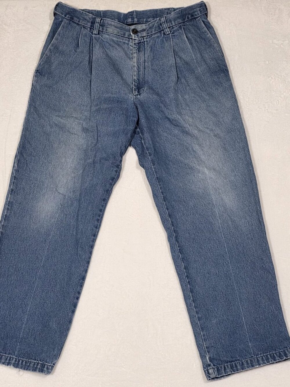 Haggar Denim Pants Men's 36x29 Blue Pleated Casual Trousers